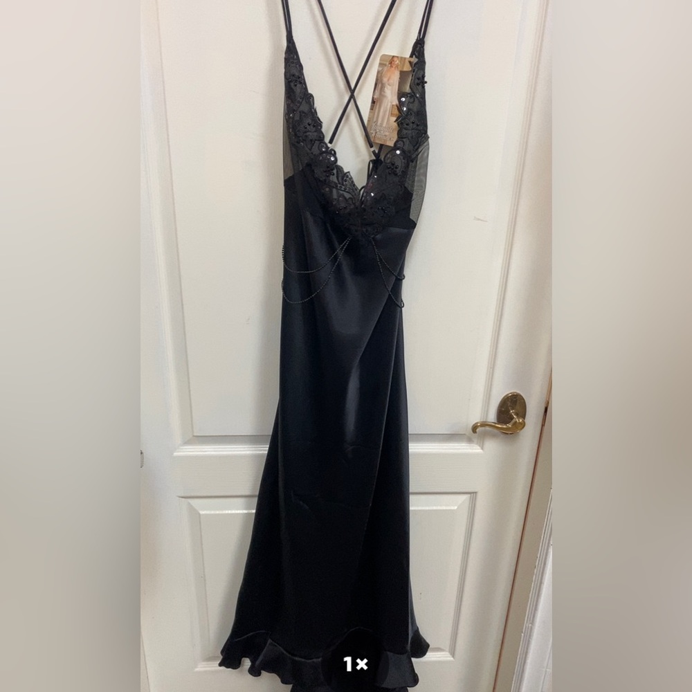Long Black Satin Gown. Size 3X